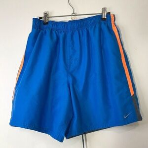 Nike Men's Blue and Orange Athletic Swim Trunks Board Shorts Beach Vacation Lg
